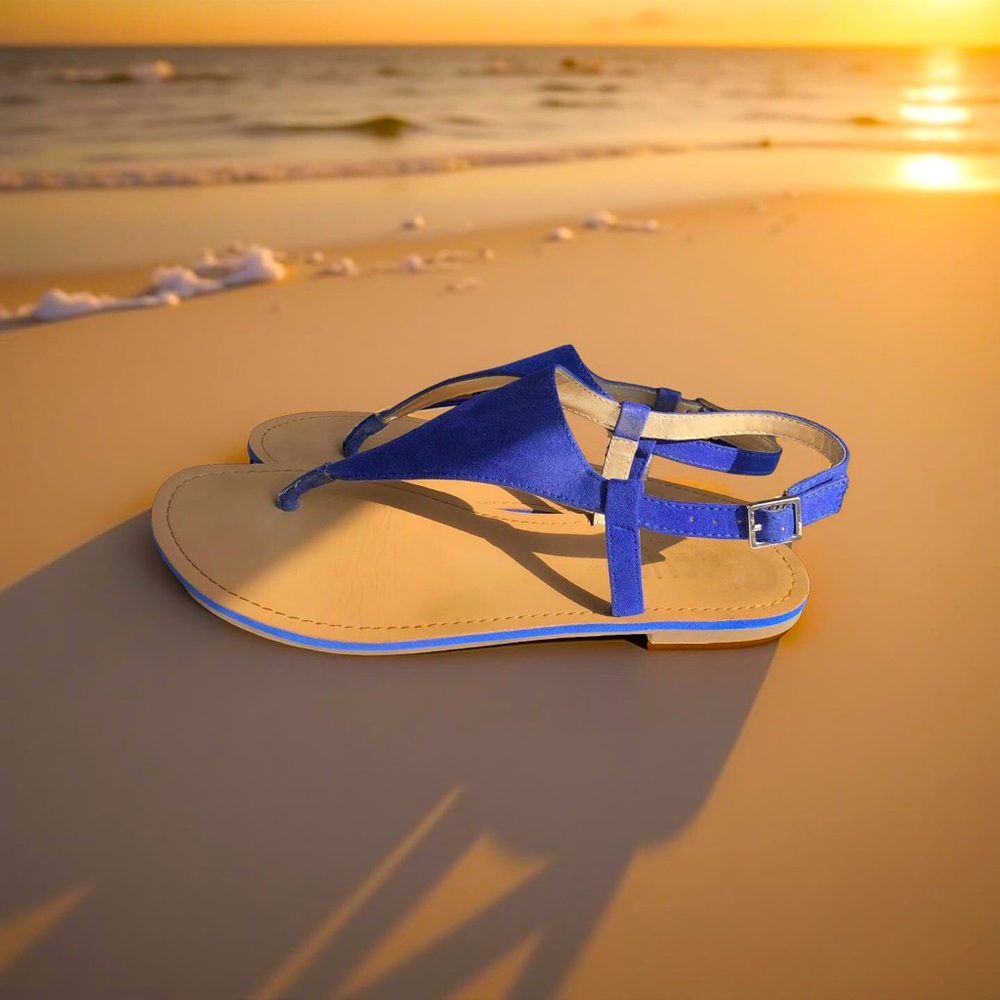 Circus by Sam Edelman Bianca Royal Blue Flat Thong Sandals With Ankle Strap 7.5